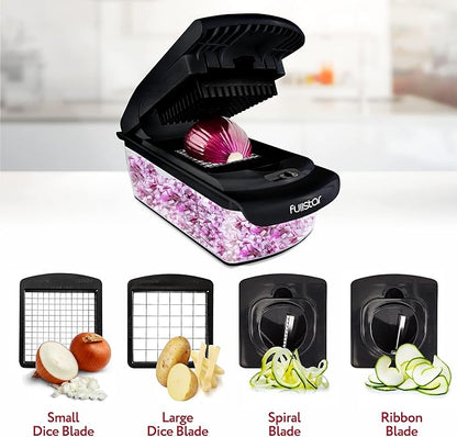 Fullstar Vegetable Chopper - Food Chopper - Onion Chopper - Vegetable Slicer & Spiralizer - Veggie Chopper with Container - Kitchen Gadgets - Home Essentials - Kitchen Accessories (4 in 1, Black)
