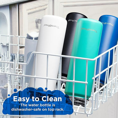 ThermoProof Hot & Cold Insulated Stainless Steel Water Bottle, Durable Leak Proof Gym Bottles for Men, Women & Kids, Double Walled Vacuum Bottles - 2 Lids (Mint, 22oz)