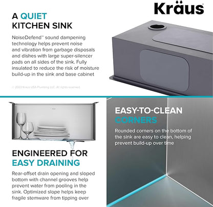 KRAUS KWU111-23 Kore Workstation 23-inch Undermount 16 Gauge Single Bowl Stainless Steel Kitchen Sink with Integrated Ledge and Accessories (Pack of 5)