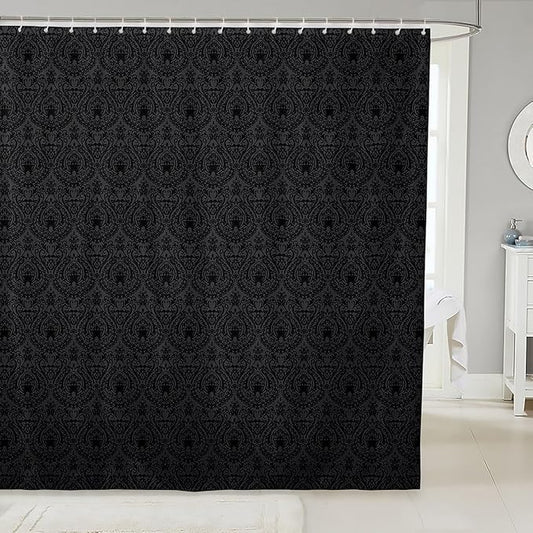 Feelyou Damask Pattern Shower Curtain 72"x84" Kids Black Vintage Floral Bathroom Shower Curtain Set for Boys Girls Teens Antique Victorian Baroque Bath Curtain Baroque Style Bathroom Accessories