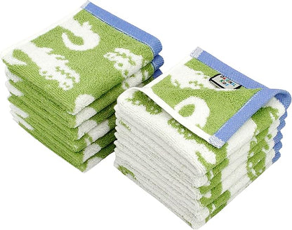 Wash Cloth - Bath Time in A While Crocodile Set of 12 Washcloths - 100% Cotton Jacquard Super Soft Colorful Absorbent Quick Dry Easy Care Face Towel Face Cloth Gift - 12x12 - Green Blue