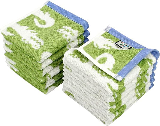 Wash Cloth - Bath Time in A While Crocodile Set of 12 Washcloths - 100% Cotton Jacquard Super Soft Colorful Absorbent Quick Dry Easy Care Face Towel Face Cloth Gift - 12x12 - Green Blue