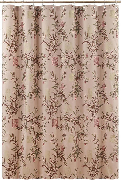 Saigon Farmhouse Printed Leaves Vintage Waterproof Polyester Fabric Brown Bamboo Country Cloth Bathroom Shower Curtain,Extra 78" W x 72" L