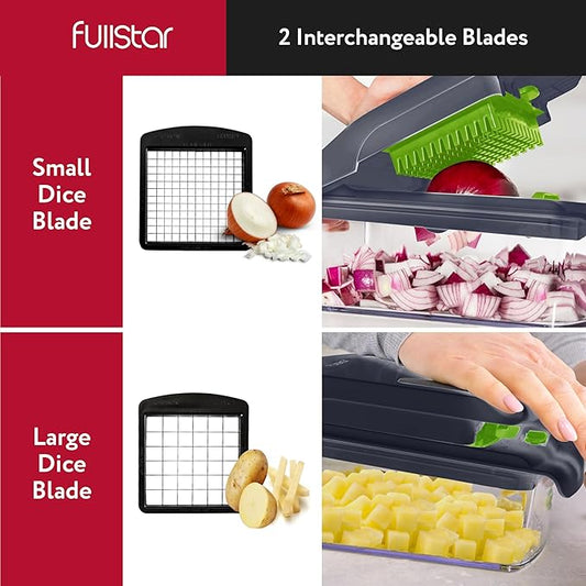 Fullstar Vegetable Chopper - Food Chopper - Onion Chopper - Vegetable Slicer & Spiralizer - Veggie Chopper with Container - Kitchen Gadgets - Home Essentials - Kitchen Accessories (2 in 1, Gray/Green)