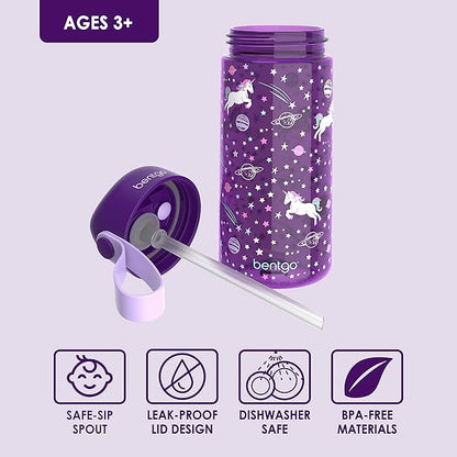 Bentgo Kids Water Bottle - Leak-Proof, Durable Tritan™, BPA-Free 15 oz. Cup for Kids/Toddlers Ages 3+ - Flip-Up Straw & Dishwasher Safe for School, Sports, Daycare & Camp (Unicorn)