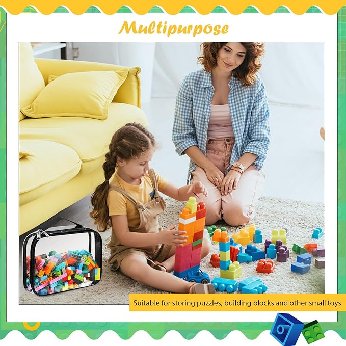 Sanwuta 3 Packs Toy Storage Bags with Zipper, Clear PVC Organizing Bags, Waterproof Toy Bags for Board Games, Building Blocks, Toys and Kids Books (Black,14.96 x 11 x 3.94 Inch)