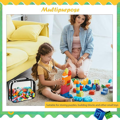 Sanwuta 3 Packs Toy Storage Bags with Zipper, Clear PVC Organizing Bags, Waterproof Toy Bags for Board Games, Building Blocks, Toys and Kids Books (Black,14.96 x 11 x 3.94 Inch)