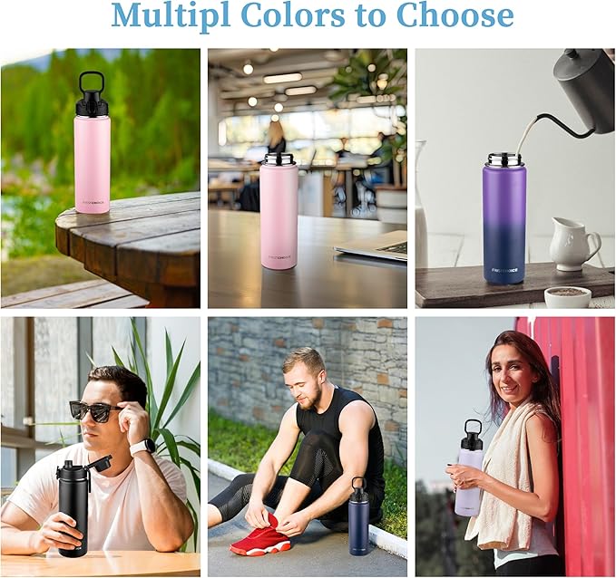 Insulated water bottle with Straw,24oz Stainless Steel Water Bottle for Adult Kids,Double Wall Vacuum Wide Mouth Insulated Water Bottle for Sports,BPA-free and Leak-proof（24oz,Lavender）