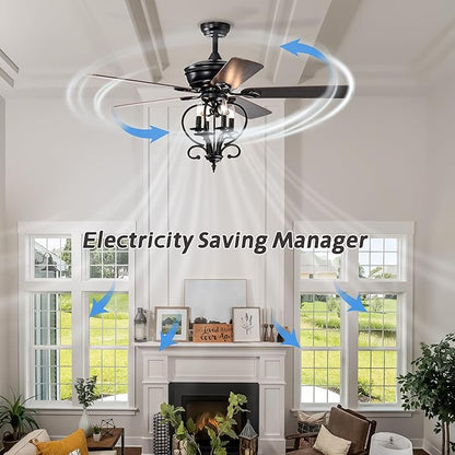 NicBex Ceiling Fan 52 Inch Ceiling Fan with Lights Industrial Ceiling Fans with 5 Blades and Remote Control Ceiling Fan with Small Lamp Shade for Bedroom, Living Room, Matte Black