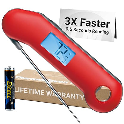 ProfessionaI Meat Thermometer Digital, 3X Faster 0.5 Sec Instant Read, NIST Certified Accurate to ±0.5°F, 100% Waterproof, Auto-Rotating Bright Display, Auto Wake/Sleep, NSF Certified
