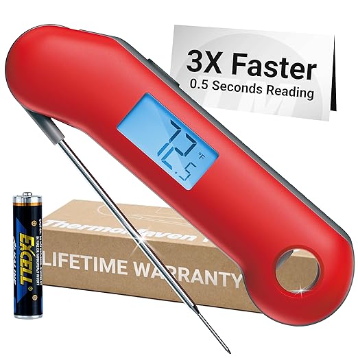 ProfessionaI Meat Thermometer Digital, 3X Faster 0.5 Sec Instant Read, NIST Certified Accurate to ±0.5°F, 100% Waterproof, Auto-Rotating Bright Display, Auto Wake/Sleep, NSF Certified