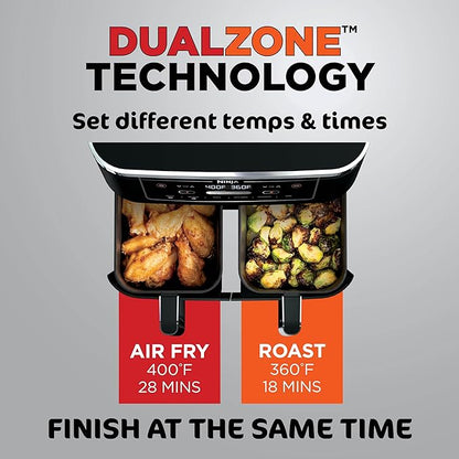 Ninja DZ302 Foodi 10-qt. 6-in-1 DualZone Smart XL Air Fryer with 2 Independent Baskets, Match Cook & Smart Finish to Air Fry, Air Broil, Roast, Bake, Dehydrate, & Keep Warm, Black