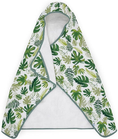 Little Unicorn Cotton Muslin & Terry Hooded Towel, Larger Size 1-6 Years (Tropical Leaf)