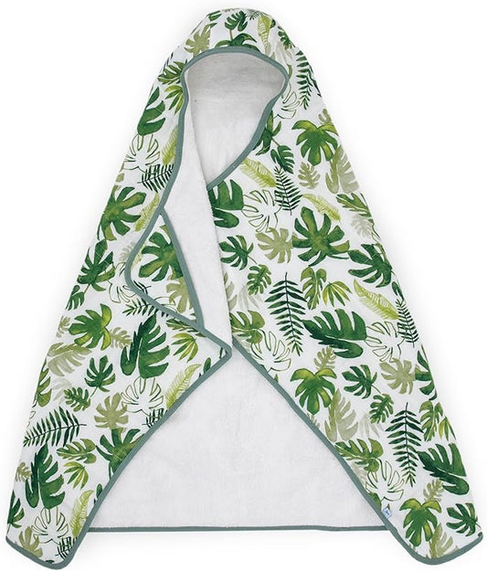 Little Unicorn Cotton Muslin & Terry Hooded Towel, Larger Size 1-6 Years (Tropical Leaf)