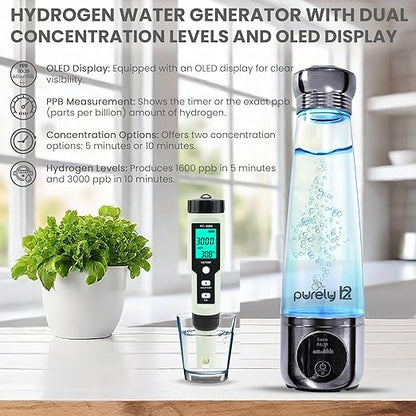 Premium Hydrogen Water Bottle-290ML Hydrogen Water Bottle Generator with OLED Display and USB Charging Cable with Beautiful Gift Box-3000+ PPB Hydrogen Water Concentration-Hydro Health for Everyone