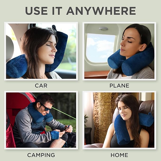 Dot&Dot Twist Memory Foam Travel Pillow for Airplanes - Travel Neck Pillow for Sleeping - Airplane Pillow for Neck Support, Chin, Lumbar and Leg - Adjustable, Bendable Neck Roll Pillow (Velvet Blue 1)