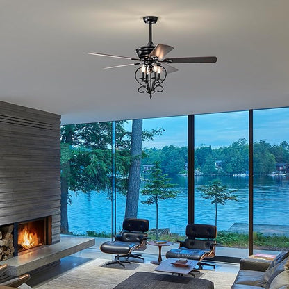NicBex Ceiling Fan 52 Inch Ceiling Fan with Lights Industrial Ceiling Fans with 5 Blades and Remote Control Ceiling Fan with Small Lamp Shade for Bedroom, Living Room, Matte Black