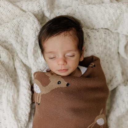 Soft Baby Swaddle Receiving Blanket - 100% Cotton Knit Soft Cozy Receiving Swaddling Crib Stroller Quilt Blanket for Shower Gift Registry for Newborns, Infants, Toddlers (Deer - Sage)