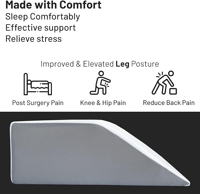 Mattress Solution, 21-Inch Leg Wedge Pillow with High-Density Foam, Stylish Chic Jacquard Cover, Multi-Purpose, White
