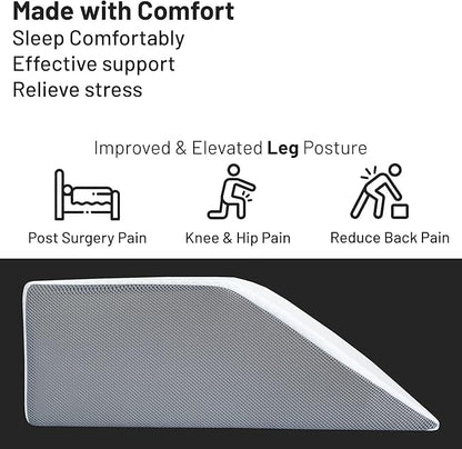 Mattress Solution, 21-Inch Leg Wedge Pillow with High-Density Foam, Stylish Chic Jacquard Cover, Multi-Purpose, White