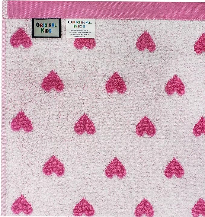 Hooded Bath Towel Wrap - 100% Cotton Jacquard Reversible Large Hooded Hearts Kids Towel - Toddler Shower Pool Beach Towel - Soft Plush Absorbent Quick Dry Easy Care Gift - 26 x 50 - Pink