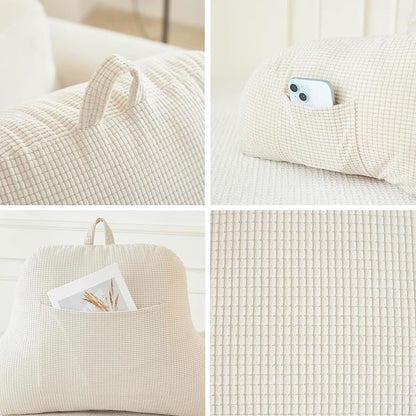 Back Pillow for Bed Sitting Up,Reading Pillow for Sitting in Bed Adult with Arm Pillow,Back Rest Pillow for Sitting in Bed with Pockets,While Gaming,Working,Watching,Standard-Ivory