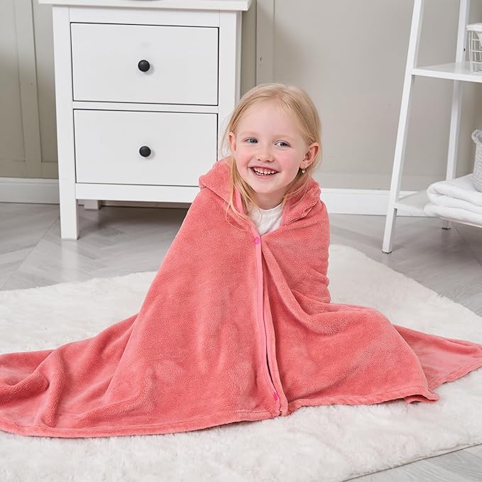 Hiturbo Kids Animal Hooded Towel: Soft Plush Fleece Blanket - 50"x30" Swim Cover Up - Pool Beach Bath Towel Wrap for 3-12 Yrs (Pink Rabbit)