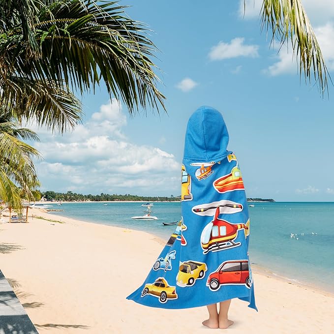 Hooded Towel for Toddlers 5-12 Years Boys Girls Kids Bath Pool Beach Towel Wrap Extra Large Soft Absorbent Beach Poncho(Cars XL)