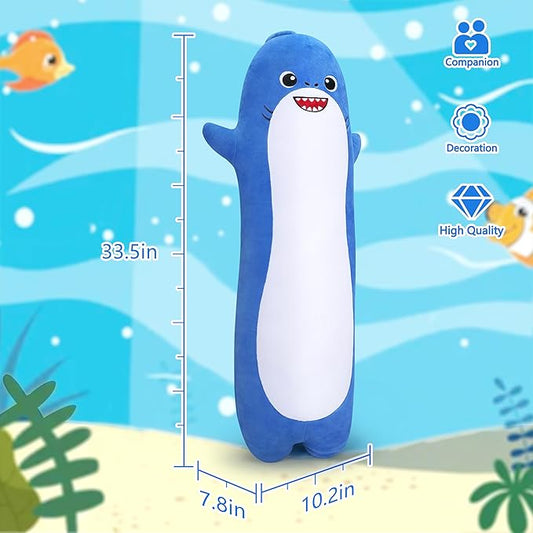 Large Shark Plush,33.5” Long Shark Stuffed Animal,Cute Plushies Long Shark Plush Toys,Kawaii Sleeping Animal Body Pillow,Soft Plush Hugging Pillow,Ideal Snuggle Buddy for Kids Adults