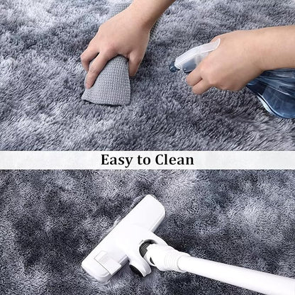 Fluffy Runner Rugs for Bedroom Living Room Soft Shag Rug 2x6 Feet Plush Shaggy Bedside Rug for Kids Girls Boys Room Non Slip Non Shedding Home Decor Mat for Nursery Dorm, Tie Dye Dark Grey