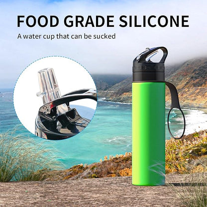 Collapsible Water Bottles 20oz, Leak Proof, BPA-Free, Foldable Silicone Travel Water Bottle for Cycling, Hiking, Outdoors Green