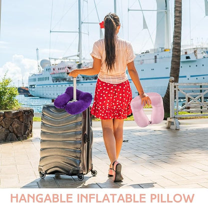 Sintuff 2 Pack Inflatable Travel Pillow for Airplanes Inflatable Neck Pillows with Compact Bag and Blindfold Soft Flight Pillow for Traveling, Airplane, Train, Car, Office(Light Pink and Violet)