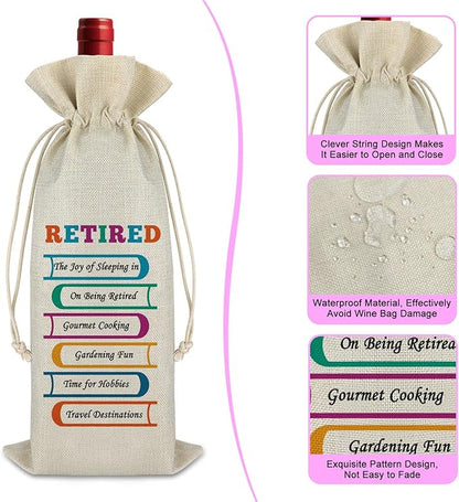 Retirement Wine Bag Happy Retirement Gifts for Men Women Retirement Leaving Farewell Gift for Coworker Burlap Wine Bottle Bag Funny Retired Gift for Leader Teacher Police Nurse Wine Wrap Bag