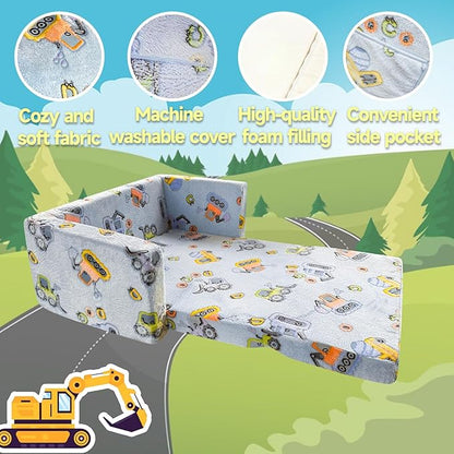 Kids Sofa, Glow in The Dark Toddler Chairs Children's Extra Wide Convertible Sofa to Lounger - Extra Soft 2 Seats 2 in 1 Flip Open Chair & Sleeper, Toddler Couch, Kids Sofa Bed