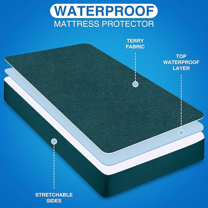 Utopia Bedding Waterproof Mattress Protector Queen Size, Premium Terry Mattress Cover 200 GSM, Breathable, Fitted Style with Stretchable Pockets (Teal)