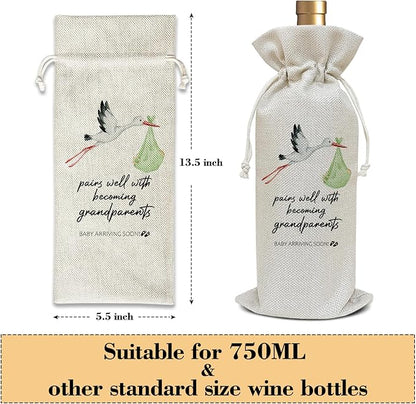 Pregnancy Announcement for Grandparents, Grandparents Gift, New Grandparents Gifts First Time Baby Announcement Party Favor Wine Bag Decoration Supplies, Wine Gifts for Women Men /04