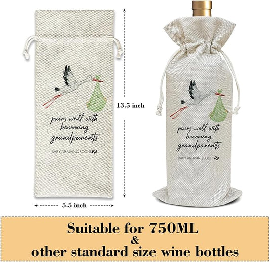 Pregnancy Announcement for Grandparents, Grandparents Gift, New Grandparents Gifts First Time Baby Announcement Party Favor Wine Bag Decoration Supplies, Wine Gifts for Women Men /04