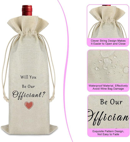 Officiant Wine Gift Bag Wedding Appreciation Gift for Wedding Planner Officiant Gift Idea Pastor Gift Wine Bags Thank You Gift for Wedding Officiant Proposal Gift Drawstring Burlap Wine Wrap Bag
