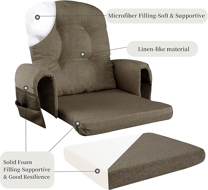 HOMBYS 5 PCS Glider Rocker Replacement Cushions with Storage Side Pocket,Linen-Like Fabric, Foam & Microfiber Filling, Non-Slip & Washable,Thickened & Supportive for Glider Rocking Chair,Coffee