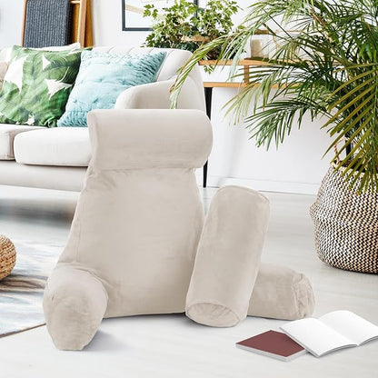 Nestl Reading Pillow Large Bed Pillow, Back Pillow for Sitting in Bed Shredded Memory Foam Chair Pillow, Reading & Bed Rest Pillows Linen Back Pillow for Bed, Bed Chair Arm Pillow with Pockets
