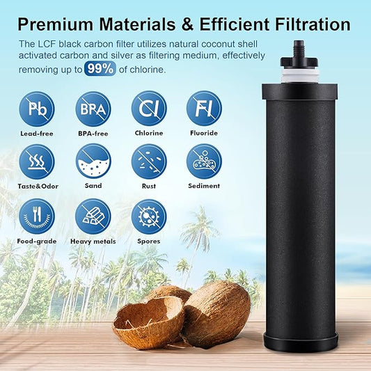 LCF Carbon Filters, Compatible with LCF Gravity-fed Water Filter System and Replacement for Berkey® BB9-2 Black Filters, Berkey Gravity Water Filter System and Waterdrop King Tank Series, (Pack of 3)