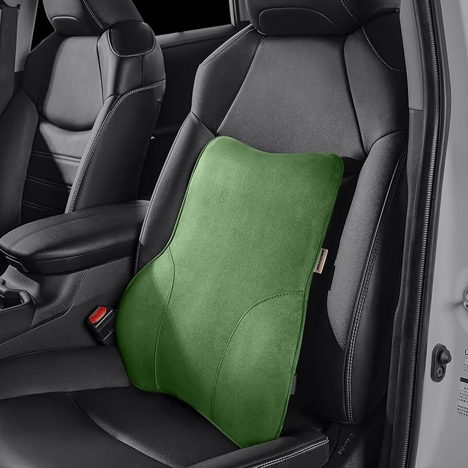 Soft Lumbar Support Pillow for Office Chair and Car Seat Back Support Pillow for Car Driver's Seat and Truck Driver's seat, Back Cushion for Pain Relief Improve Posture (Suede Cover-Green)