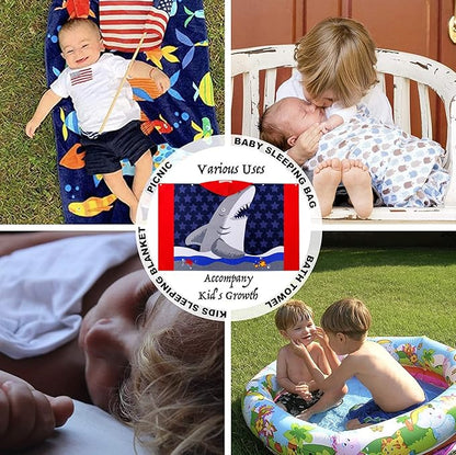 VOOVA & MOVAS Toddler Bath Towels Age 3-10, Soft | Thick | Cotton | Oversized Absorbent - Beach | Bath | Pool | Swim Towels for Boys and Girls | Big White Shark