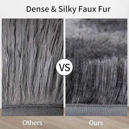 Soft Comfy Faux Fur Area Rug Super Fluffy Carpets for Bedroom Thick Fuzzy Shag Rug 6 x 9 ft for Living Room Nuresry Dorm Indoor Abstract Large Rugs for Modern Interior, Tie-Dyed Dark Grey