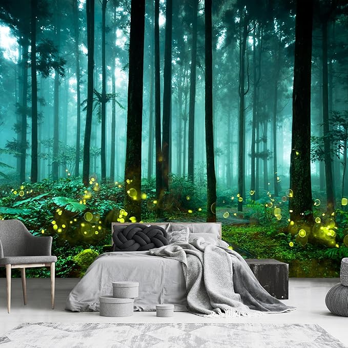 Green Enchanted Forest Wallpaper Mural for Kid's Bedroom Background Wall Decor (Not Peel and Stick)