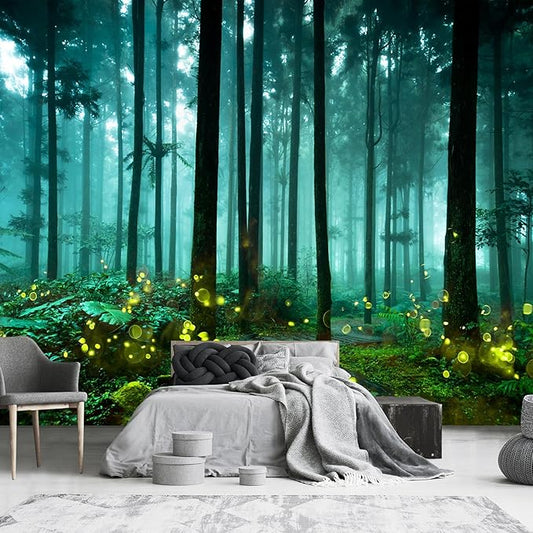 Green Enchanted Forest Wallpaper Mural for Kid's Bedroom Background Wall Decor (Not Peel and Stick)