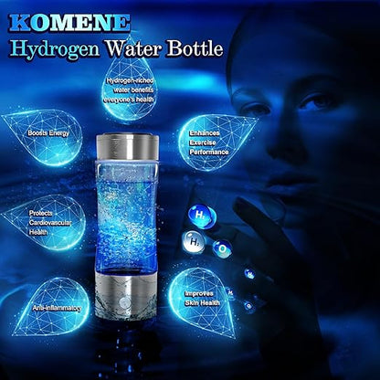 Komene Hydrogen Water Bottle with PEM SPE Technology, PEM Electrolysis Hydrogen Generator LED Display, Hydrogen Water Ionizer Machine for Home Office Travel, Best Gifts for Men and Women