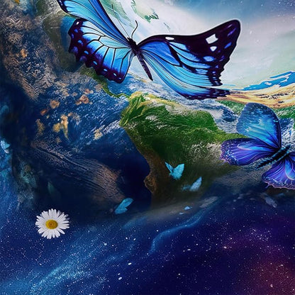 AILONEN Blue Butterfly Shower Curtain 36" W*72" H,Mystic Galaxy Earth Starry Bathroom Decor,Modern Floral Butterfly Bath Curtain Polyester Waterproof Bathroom Curtain with 12 Hooks
