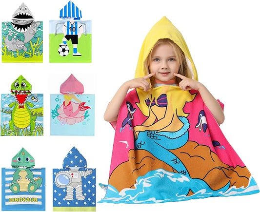 Lightweight Microfiber Hooded Beach Towel for Kids, Toddlers Bath/Pool/Swim Poncho Cover-ups Swimwear (Mermaid& Dolphin)