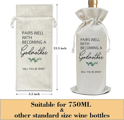 Wine Bag Godmother Proposal Gifts, Gift for Godmother Friend Sister-in-law Pregnancy Announcement Gifts, God Mother Gifts for Bestie Baby Shower Baptism Party Favor Supplies /10